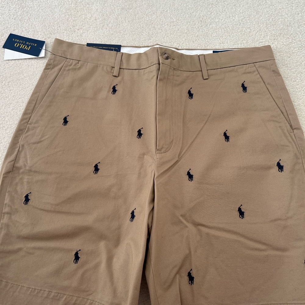 Ralph Lauren Polo Classic Khaki Stretch Shorts with Navy Logo